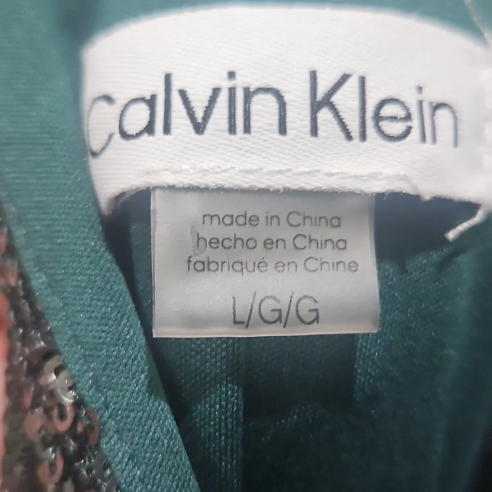 Calvin Klein Emerald Green Sequined Short-Sleeve Mock Neck Top size L - Picture 3 of 6